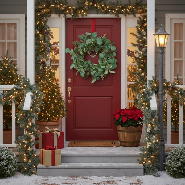 2PCS Set Christmas Wreath Eucalyptus Candle Rings 14.2in Green Artificial Plants Home Door Decor Holiday Wall Pendant FBA Shipment