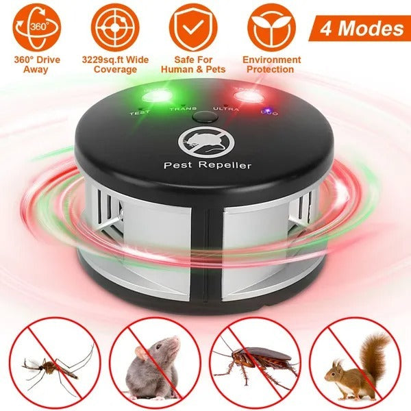 360 Ultrasonic Pest Repeller Electronic Plug-in Pest Control Mouse Chaser Blocker Repellent Deterrent With Pressure Wave & Ultrasonic Sound For Indoor Use