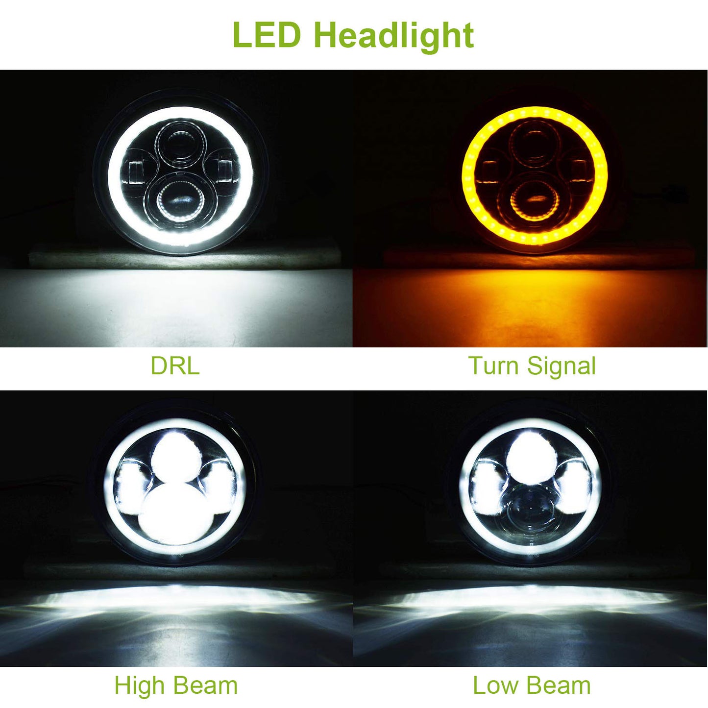 2Pc 7in 6000LM Round LED Headlight Halo Angel Eyes For Jeep Wrangler TJ JK CJ With H4 To H13 Adapter Plug And Play