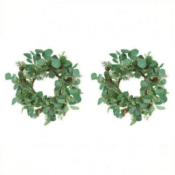 2PCS Set Christmas Wreath Eucalyptus Candle Rings 14.2in Green Artificial Plants Home Door Decor Holiday Wall Pendant FBA Shipment