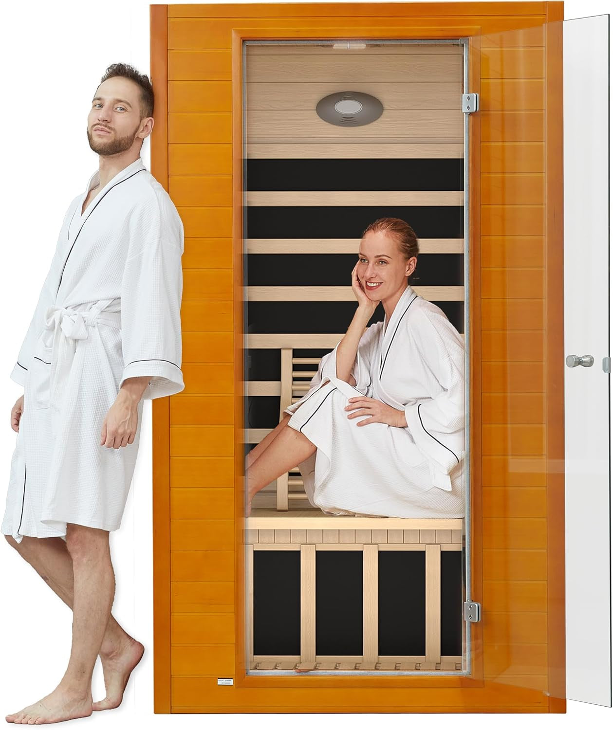 Far Infrared Sauna for Home, Home Infrared Saunas up to 2 Person, Indoor Canadian Hemlock Wood Sauna Room with near Zero Emf, 9 Chromo Therapy Lights, Bluetooth Speakers for Personal Spa