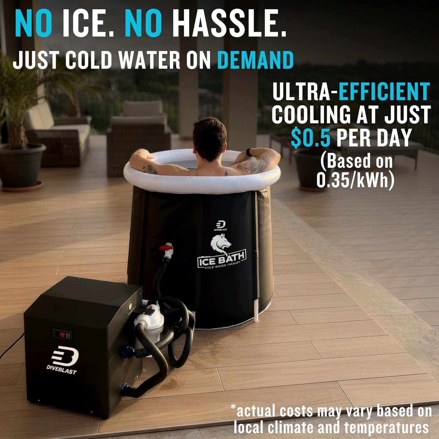 Cold Plunge Tub with Water Chiller, Pump and Filter - Low Consumption 2/3 HP Cold Plunge Chiller - Cools Water down to 39°F