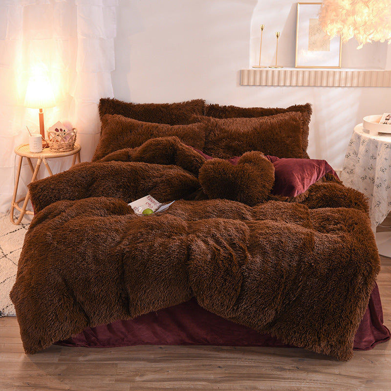 Luxury Thick Fleece Duvet Cover Set: Queen/King Size Winter Bedding