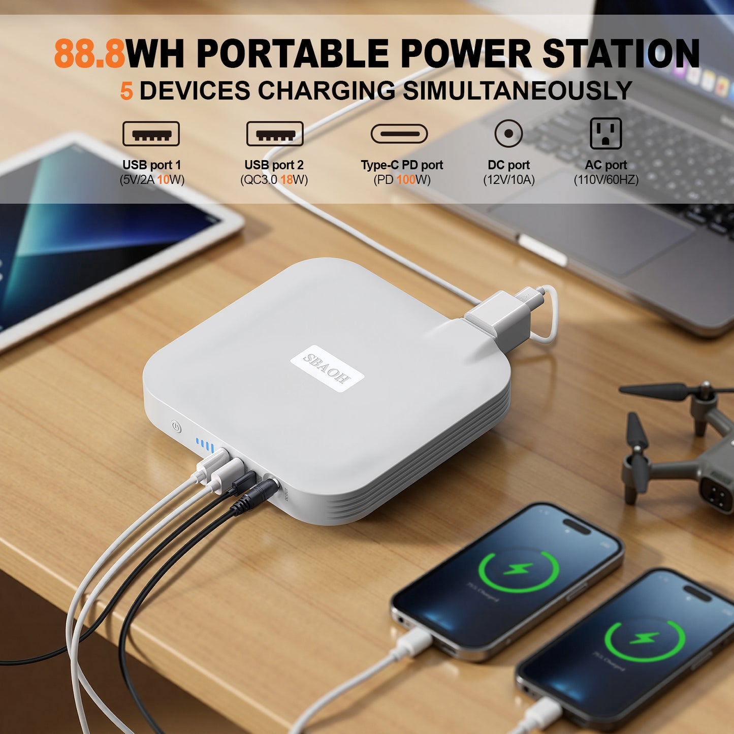 Portable Power Station,100W 88.8Wh 24000mAh Powerbank Portable Emergency Backup Power Supply ,No Solar Panel - Casa De Renova 5