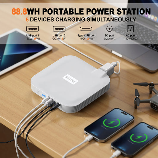 Portable Power Station,100W 88.8Wh 24000mAh Powerbank Portable Emergency Backup Power Supply ,No Solar Panel