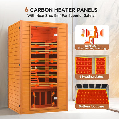 Far Infrared Sauna for Home, Home Infrared Saunas up to 2 Person, Indoor Canadian Hemlock Wood Sauna Room with near Zero Emf, 9 Chromo Therapy Lights, Bluetooth Speakers for Personal Spa