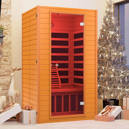Far Infrared Sauna for Home, Home Infrared Saunas up to 2 Person, Indoor Canadian Hemlock Wood Sauna Room with near Zero Emf, 9 Chromo Therapy Lights, Bluetooth Speakers for Personal Spa