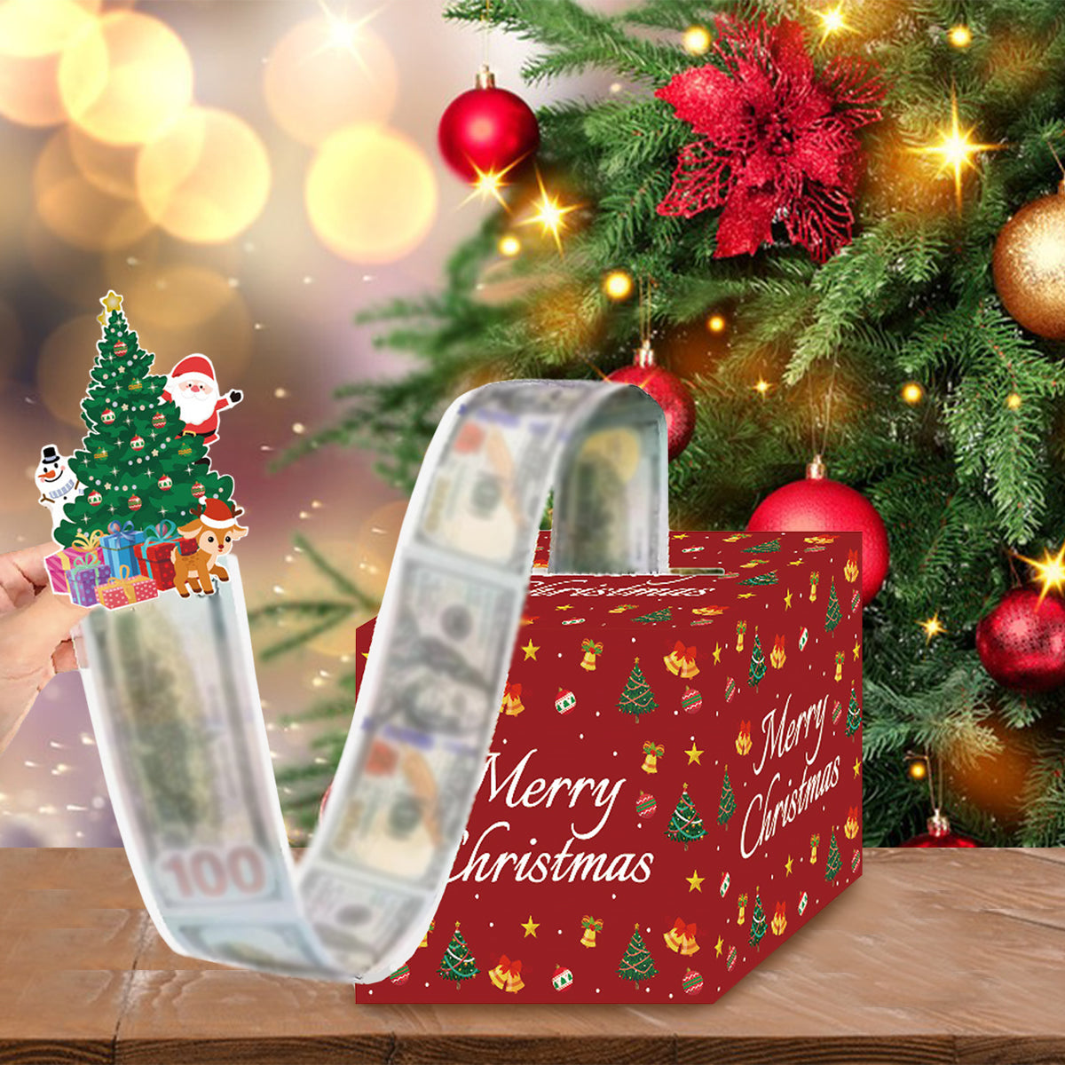 Christmas Money Box For Cash Gift Pull Surprise Money Holder Cash Gift Xmas Money Pull Box With Christmas Tree Card And Transparent Bags For Christmas Birthday New Year Party Supplies