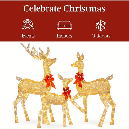 Golden Christmas Reindeer Set - 3-Piece Holiday Decoration