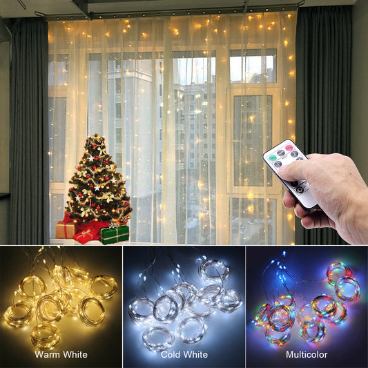LED Curtain Garland On The Window USB String Lights Remote Control Christmas Decorations For Home Room