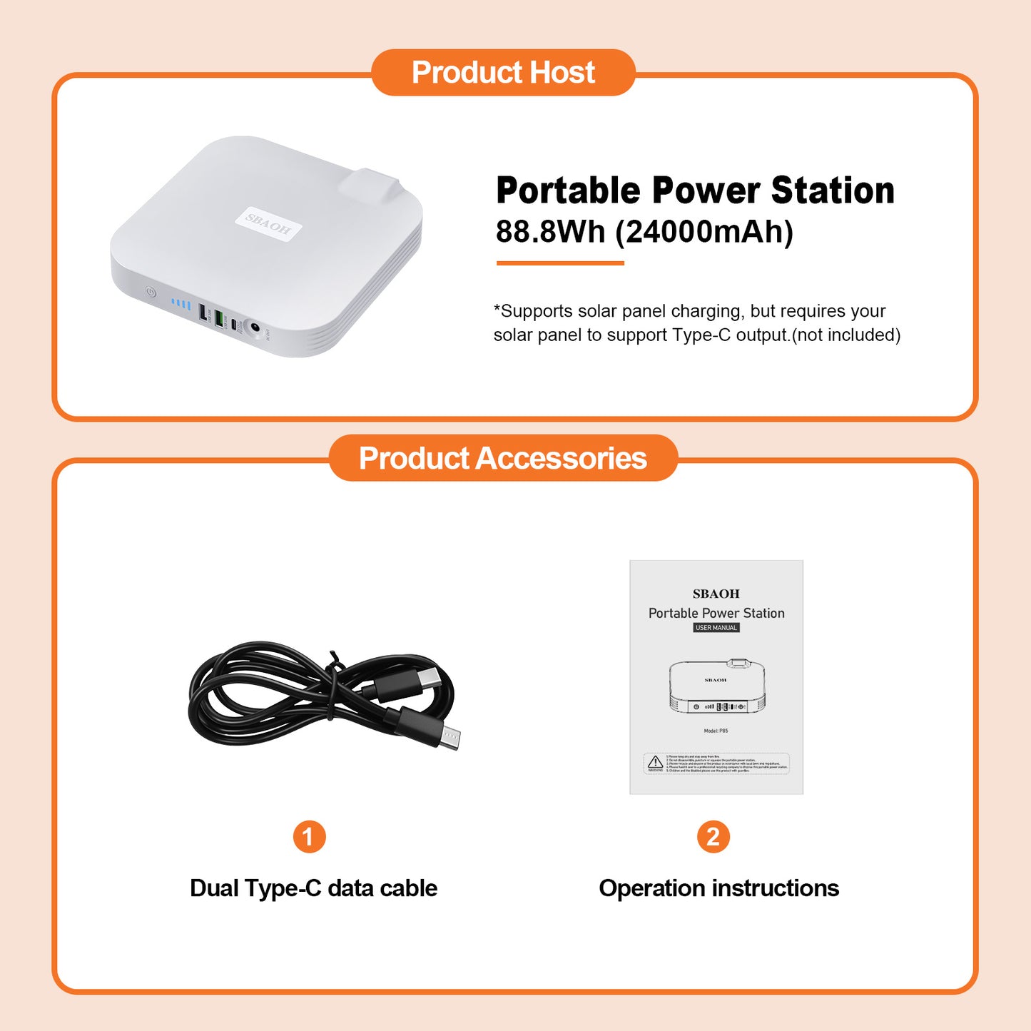 Portable Power Station,100W 88.8Wh 24000mAh Powerbank Portable Emergency Backup Power Supply ,No Solar Panel - Casa De Renova 5