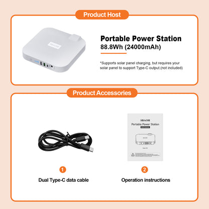 Portable Power Station,100W 88.8Wh 24000mAh Powerbank Portable Emergency Backup Power Supply ,No Solar Panel - Casa De Renova 5
