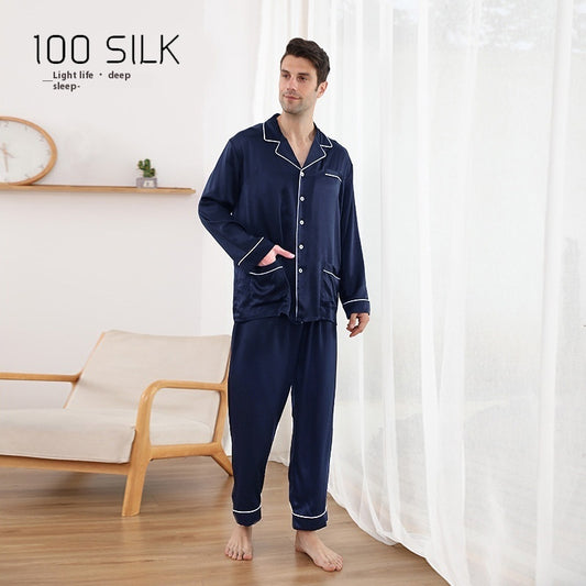 Men's Silk Pajamas 22 M Heavy Mulberry Silk Lapel Homewear
