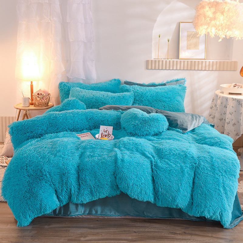 Luxury Thick Fleece Duvet Cover Set: Queen/King Size Winter Bedding