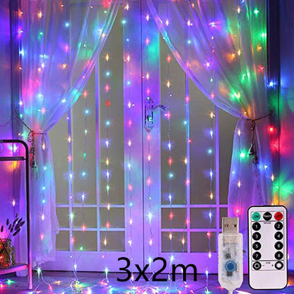 LED Curtain Garland On The Window USB String Lights Remote Control Christmas Decorations For Home Room - Casa De Renova 