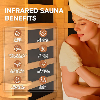 Far Infrared Sauna for Home, Home Infrared Saunas up to 2 Person, Indoor Canadian Hemlock Wood Sauna Room with near Zero Emf, 9 Chromo Therapy Lights, Bluetooth Speakers for Personal Spa