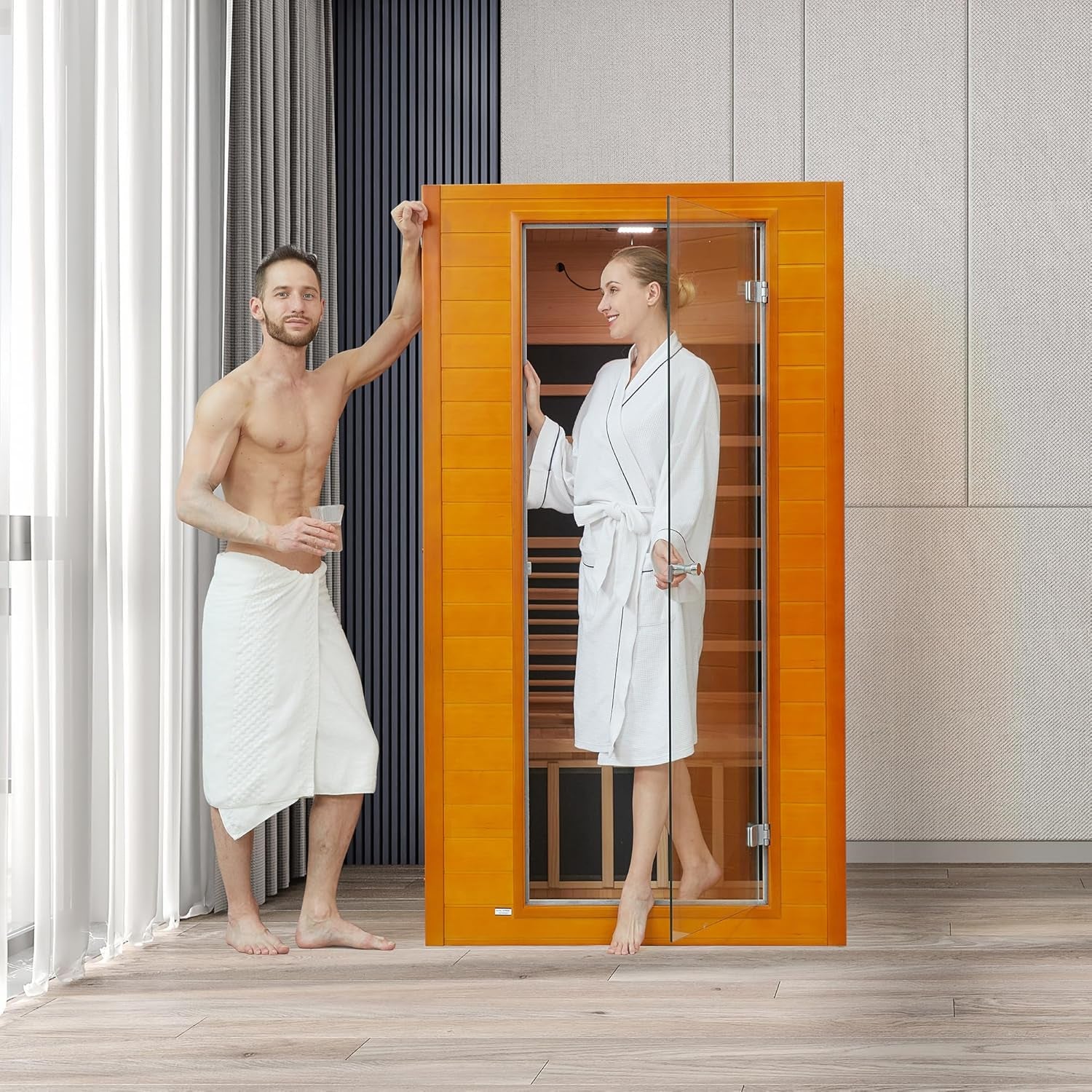 Far Infrared Sauna for Home, Home Infrared Saunas up to 2 Person, Indoor Canadian Hemlock Wood Sauna Room with near Zero Emf, 9 Chromo Therapy Lights, Bluetooth Speakers for Personal Spa