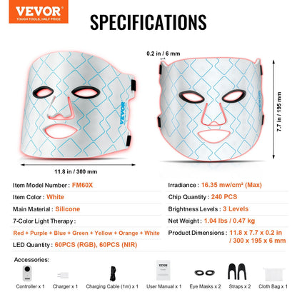 VEVOR Red Light Therapy Mask 7-Color LED Face Mask Light Therapy With 850nm NIR - Casa De Renova 5